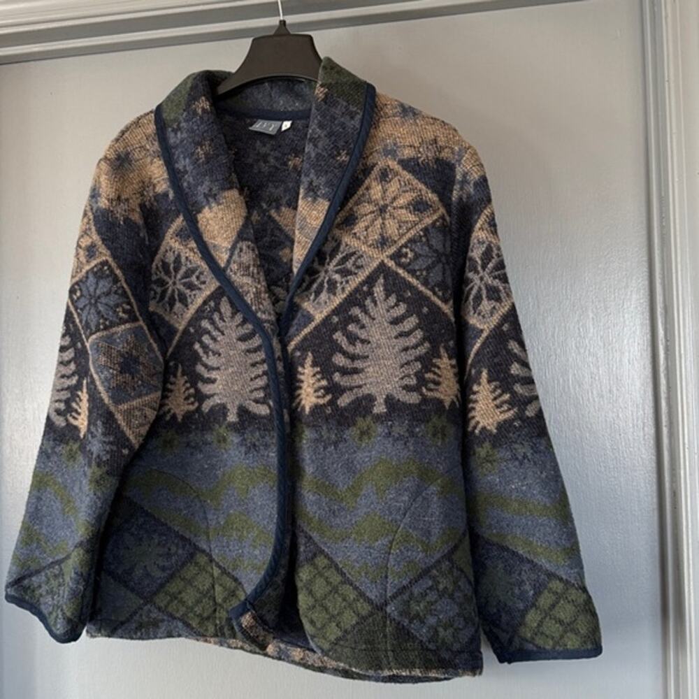 Ivy Southwestern Wool Blend Women's Blanket Jacket Button Front Long Sleeves L